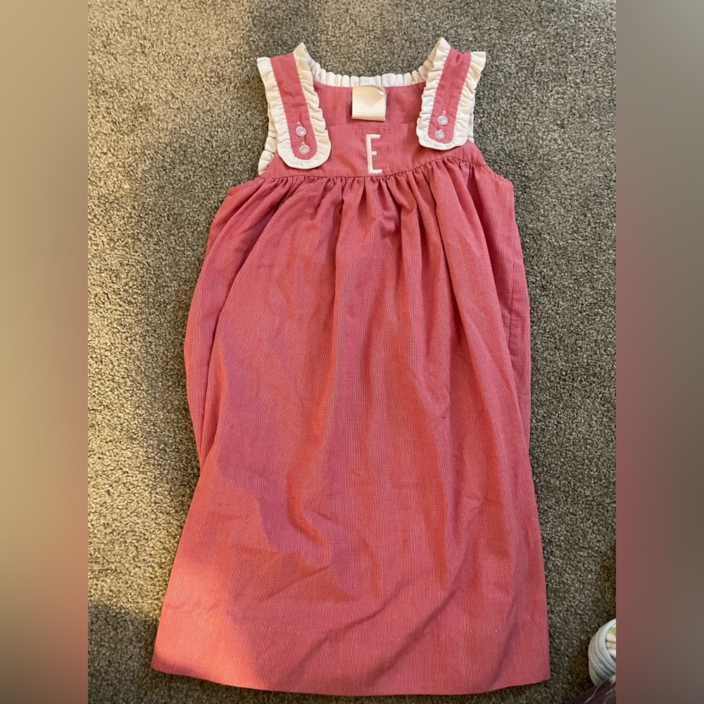 Girls Red Stitchy Fish Dress with an embroidered E; size 6; like new condition